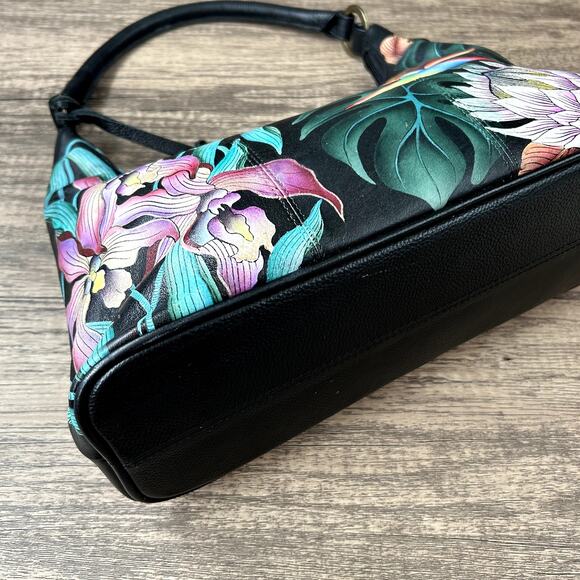 Anuschka Medium Zip Boho Island Escape Black Shoulder Bag - Picture 3 of 16